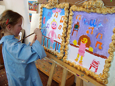 kinderfeestje zelfportre schilderen op het atelier van Twan de Vos in Wageningen