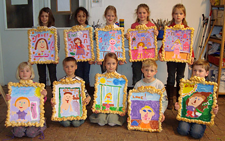 kinderfeestje zelfportre schilderen op het atelier van Twan de Vos in Wageningen