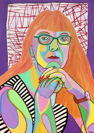 Portret van kunstmakelaar Marlou Kursten, acryl op linnen, voor de Kunstagenda 2017