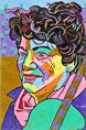 Portret in linosnede in opdracht, opgebouwd uit 11 kleuren