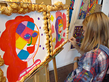 kinderfeestje zelfportret schilderen op het atelier van Twan de Vos in Wageningen